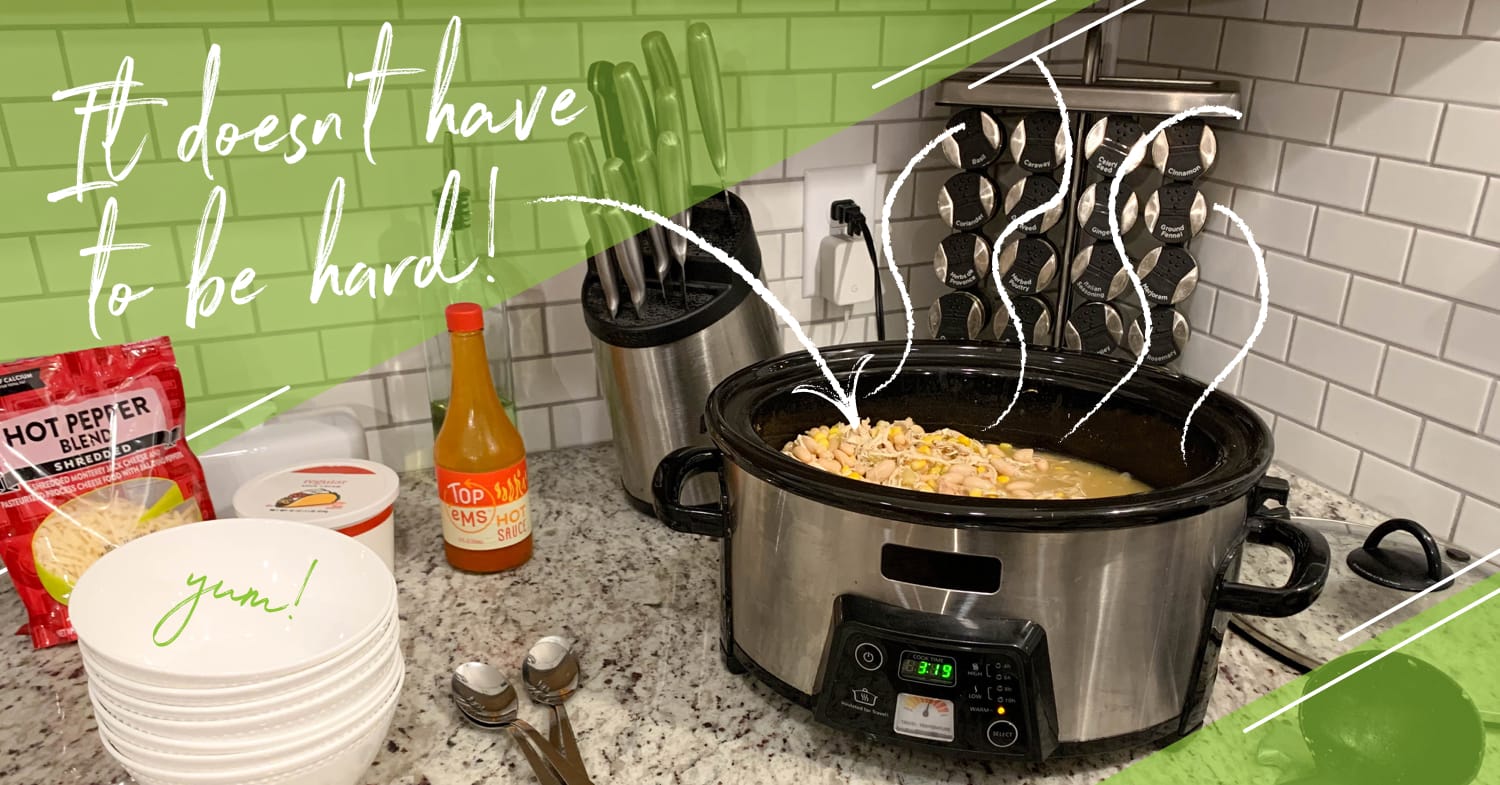 A steaming crockpot of white beans.