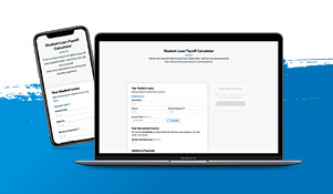 An image of the student loan payoff calculator on mobile and laptop