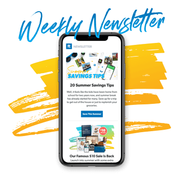 A phone screen showing a sample of the weekly newsletter with text to the right that says "Weekly Newsletter"