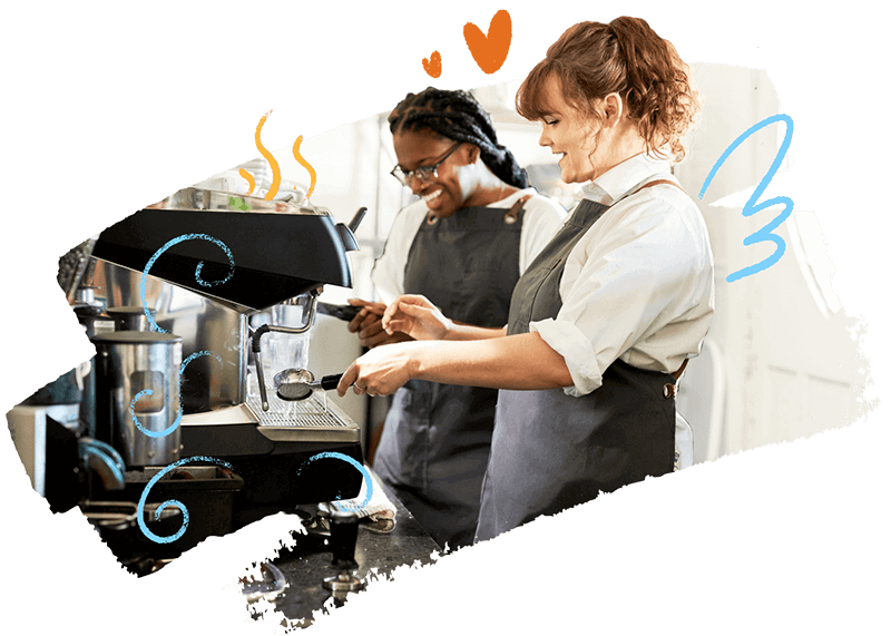 Small cafe business owners making expresso