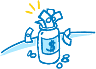 Illustration of a money jar filled with money