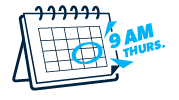 calendar with 9AM Thursday circled icon