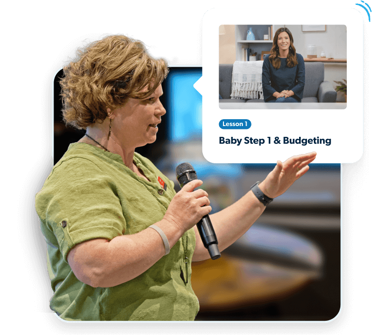 Coordinator speaking in front of a class with a preview pop-out of the FPU lesson one video 