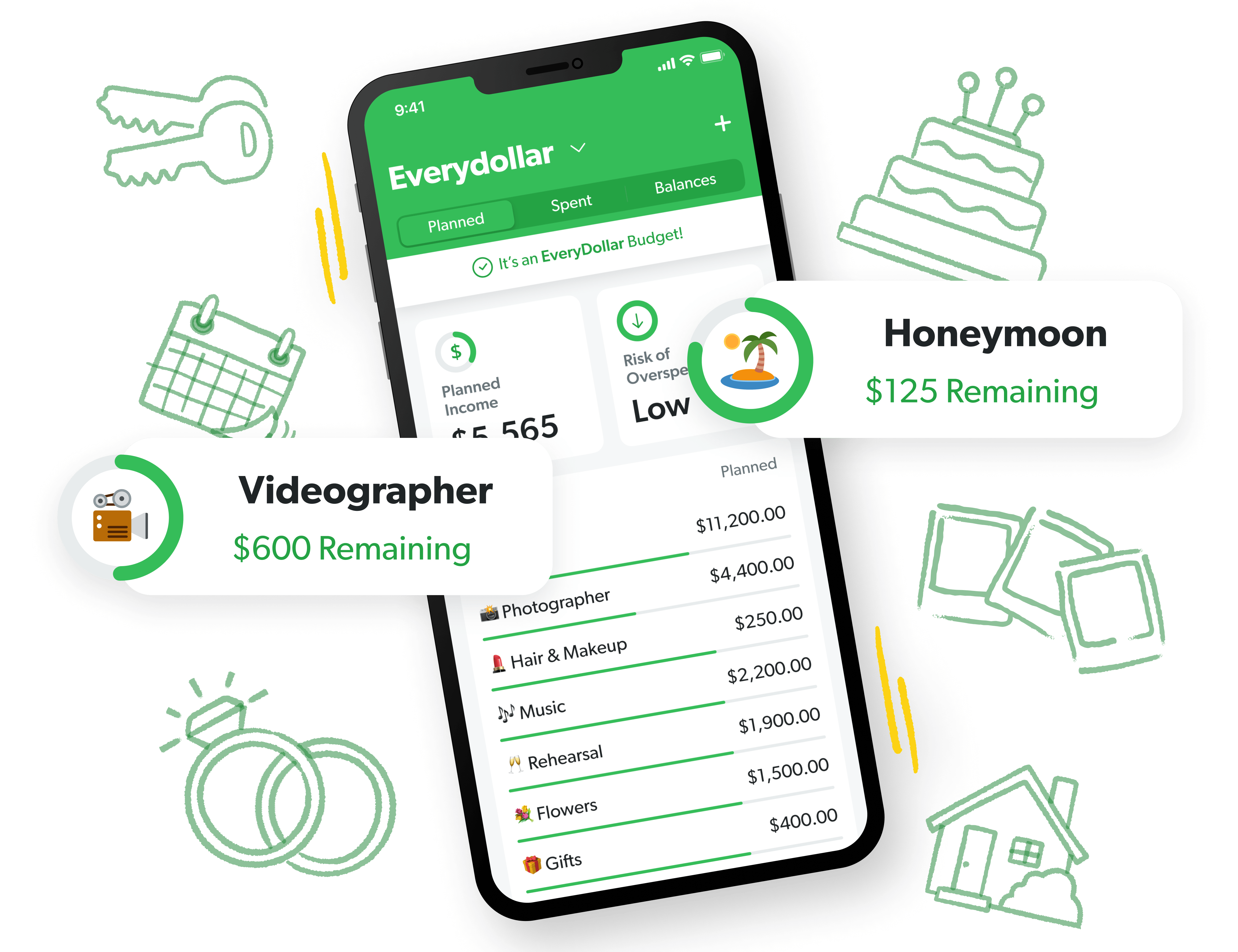 Fun wedding budget breakdown on an iphone